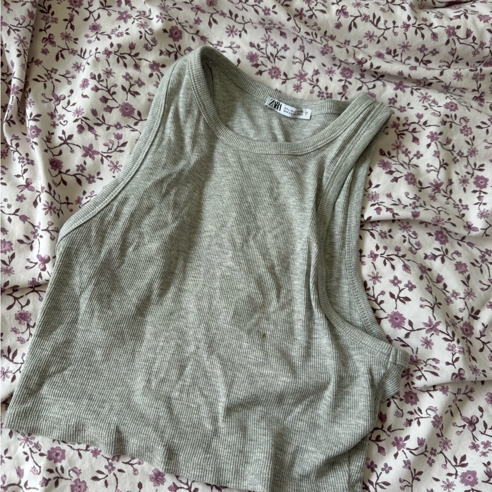 Zara Green Sleeveless Crop Tank Top